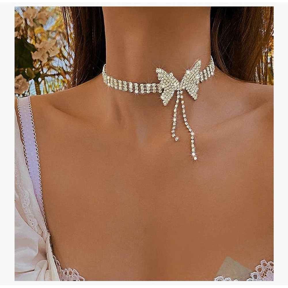 Elegant Silver Butterfly Choker Necklace